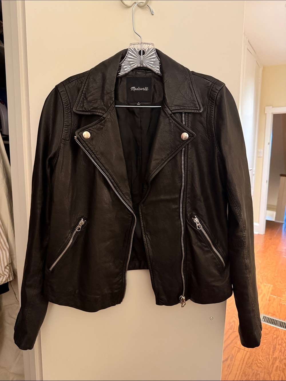 Madewell Black Leather Moto Jacket with Silver Hardware